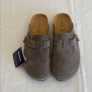 Birkenstock Taupe Suede Clogs